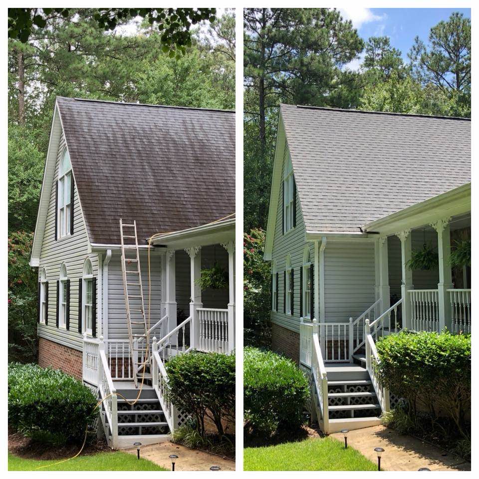 House before and after professional roof cleaning
