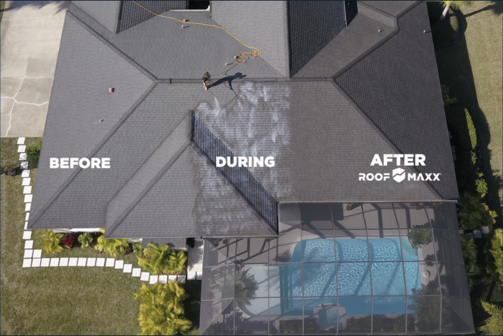 Roof Maxx before, during, and after roof treatment
